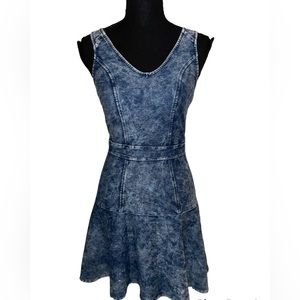 Marilyn Monroe Stretchy Flare BLUE Jean-like Acid Wash Dress XS [cot,poly,span]